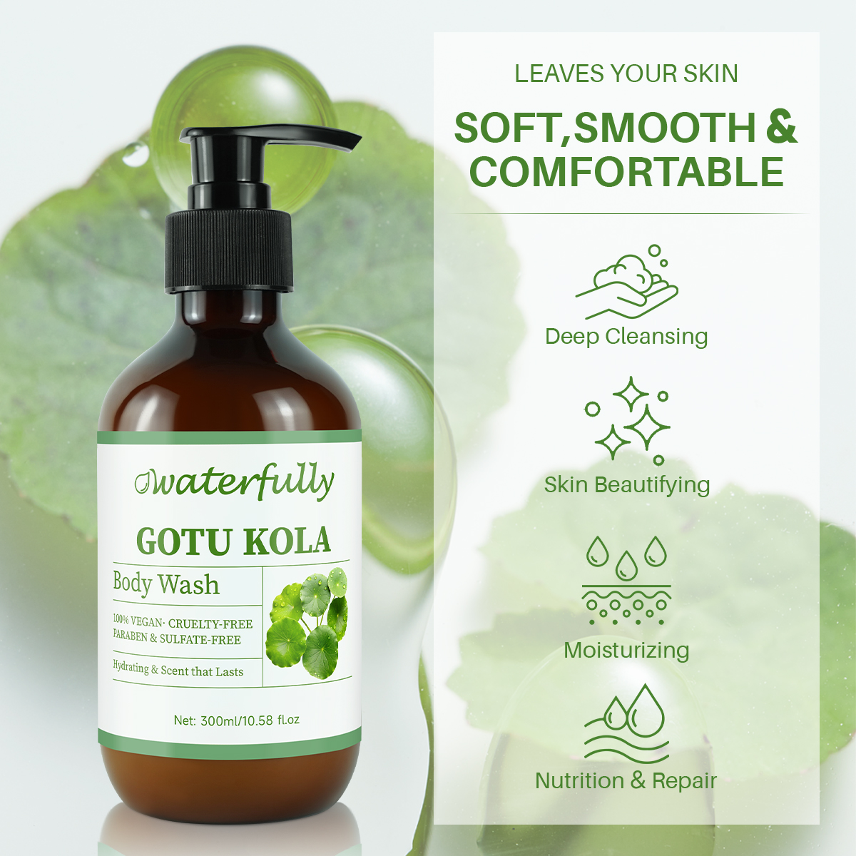 Waterfully Gotu Kola Body Wash | Deep Cleansing & Skin Repair - Image 5